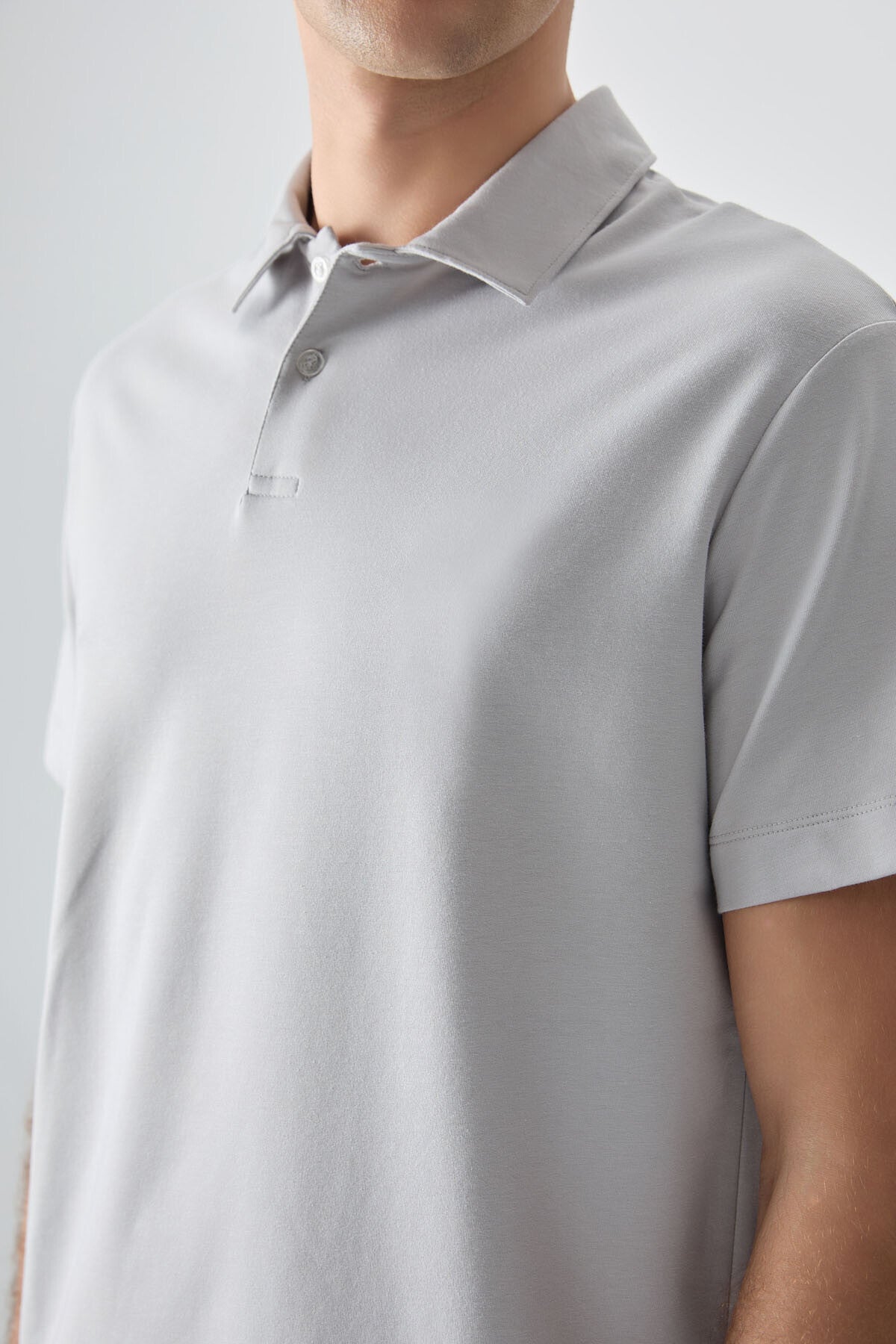 Stone Cotton Thick Soft Textured Polo Collar Oversize Fit Basic Men's T-Shirt - 88381