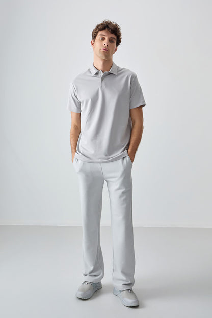 Stone Cotton Thick Soft Textured Polo Collar Oversize Fit Basic Men's T-Shirt - 88381