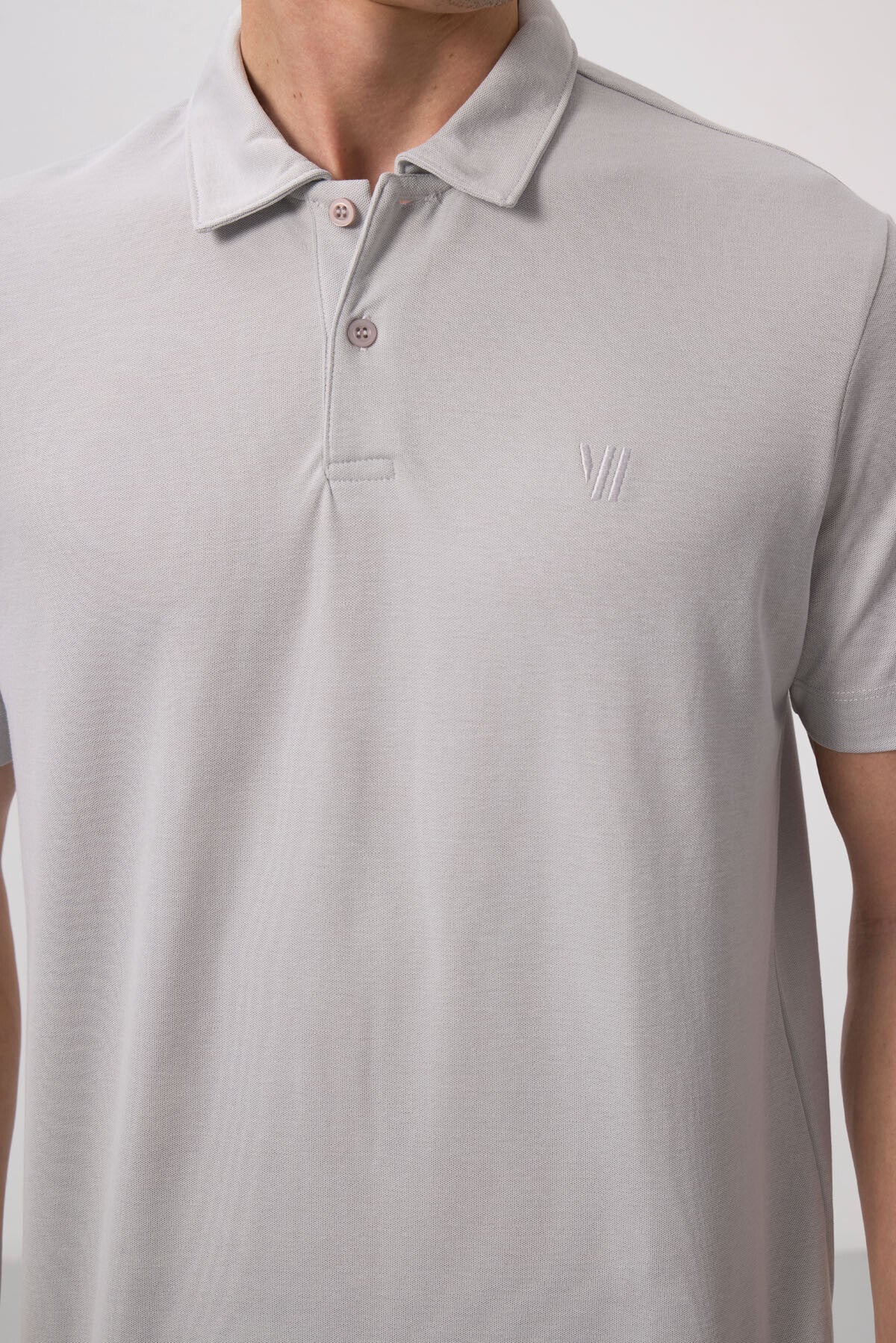 Stone Basic Chest Logo Standard Fit Knitted Polo Collar Men's T-Shirt - 87768