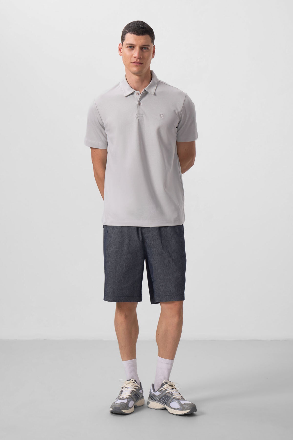 Stone Basic Chest Logo Standard Fit Knitted Polo Collar Men's T-Shirt - 87768