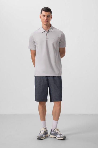 Stone Basic Chest Logo Standard Fit Knitted Polo Collar Men's T-Shirt - 87768