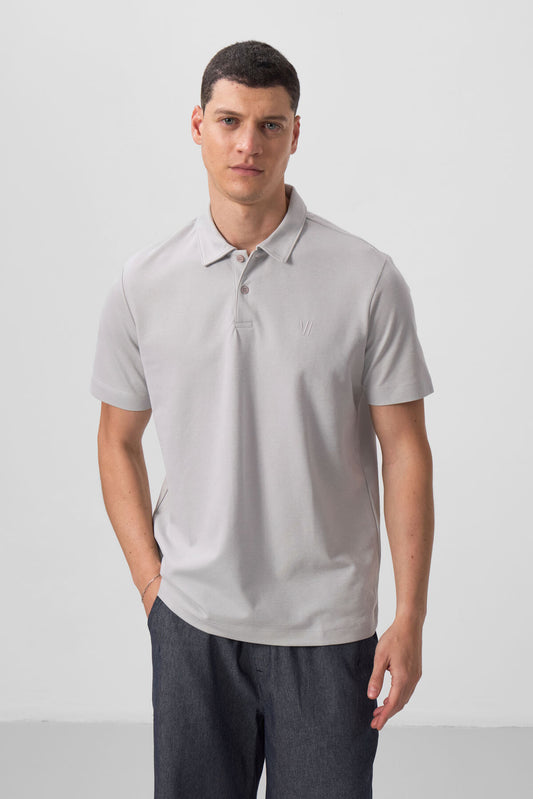 Stone Basic Chest Logo Standard Fit Knitted Polo Collar Men's T-Shirt - 87768