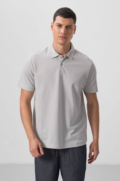 Stone Basic Chest Logo Standard Fit Knitted Polo Collar Men's T-Shirt - 87768