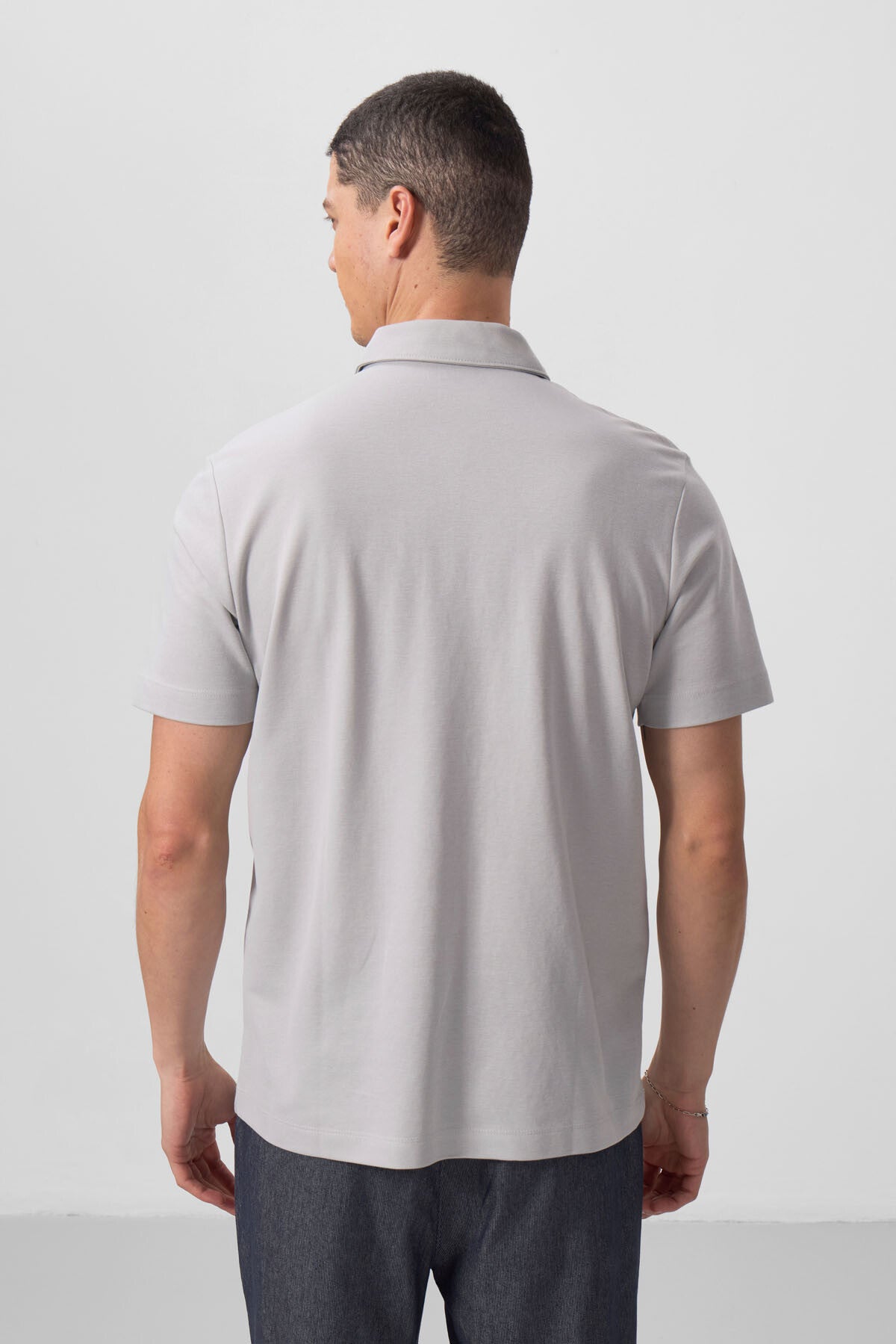 Stone Basic Chest Logo Standard Fit Knitted Polo Collar Men's T-Shirt - 87768