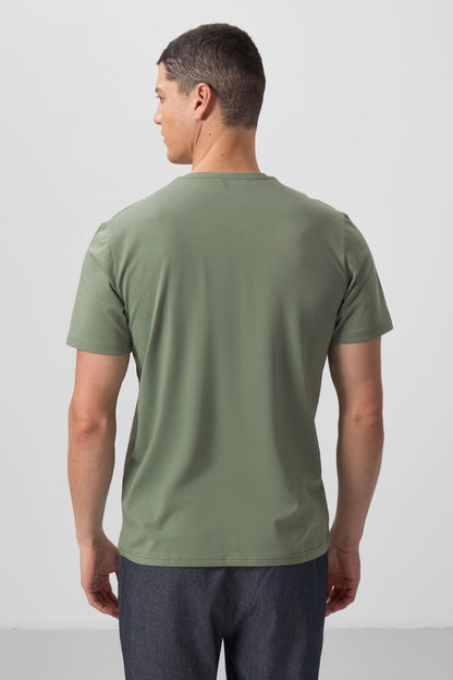 Light Green Basic Short Sleeve Standard Fit V Neck Men's T-Shirt - 87912