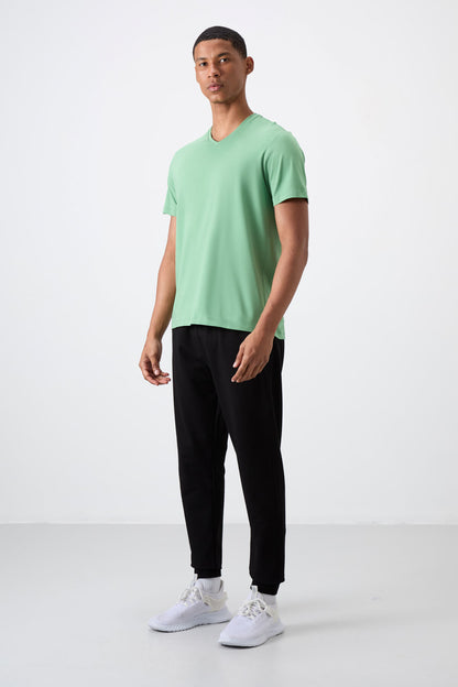 Pastel Green Basic Short Sleeve Standard Fit V-Neck Men's T-Shirt - 87912