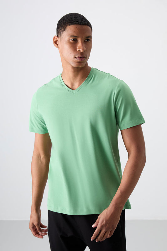Pastel Green Basic Short Sleeve Standard Fit V-Neck Men's T-Shirt - 87912