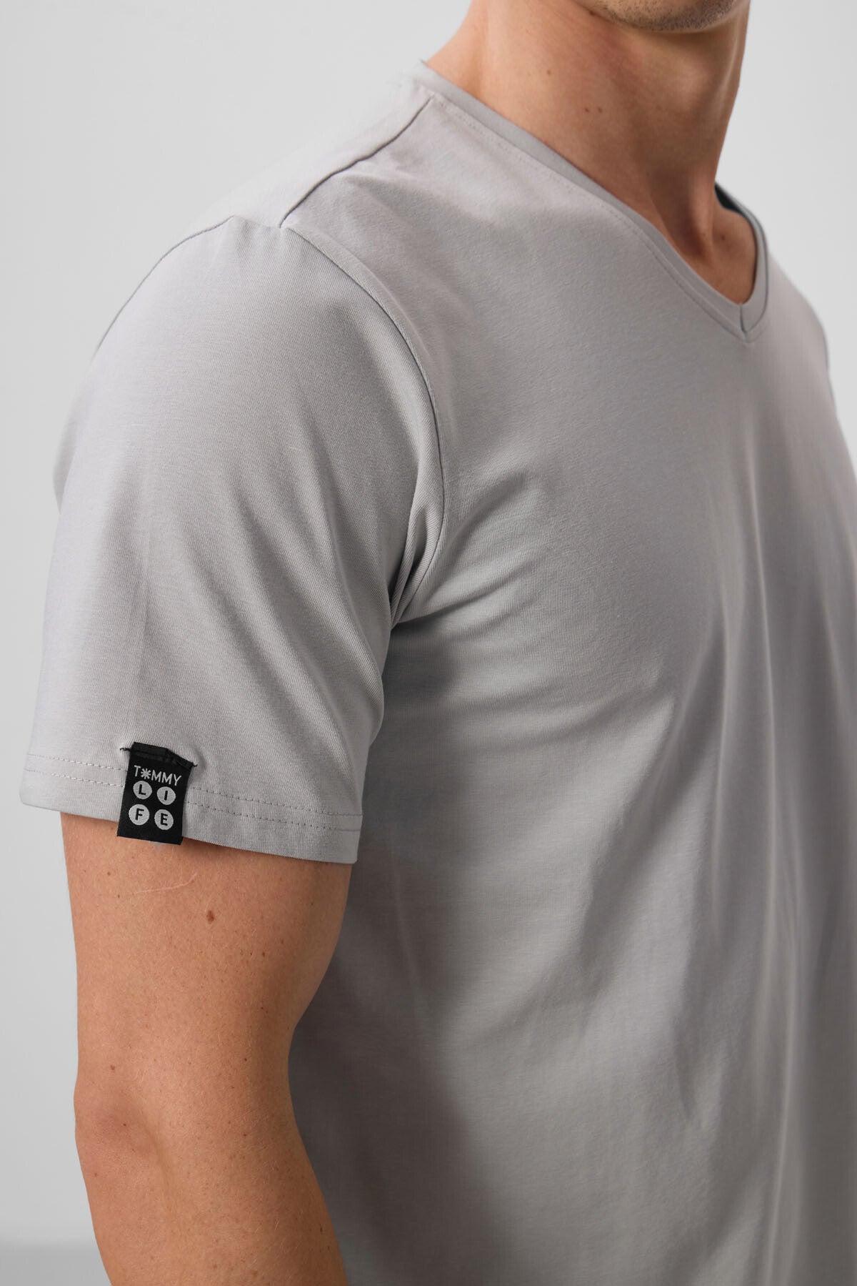Stone Basic Short Sleeve Standard Fit V Neck Men's T-Shirt - 87912