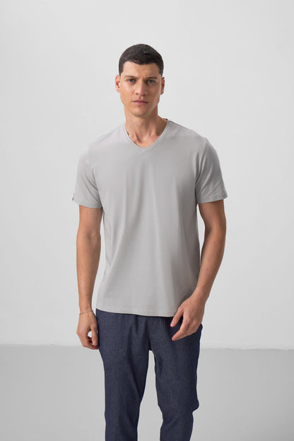 Stone Basic Short Sleeve Standard Fit V Neck Men's T-Shirt - 87912