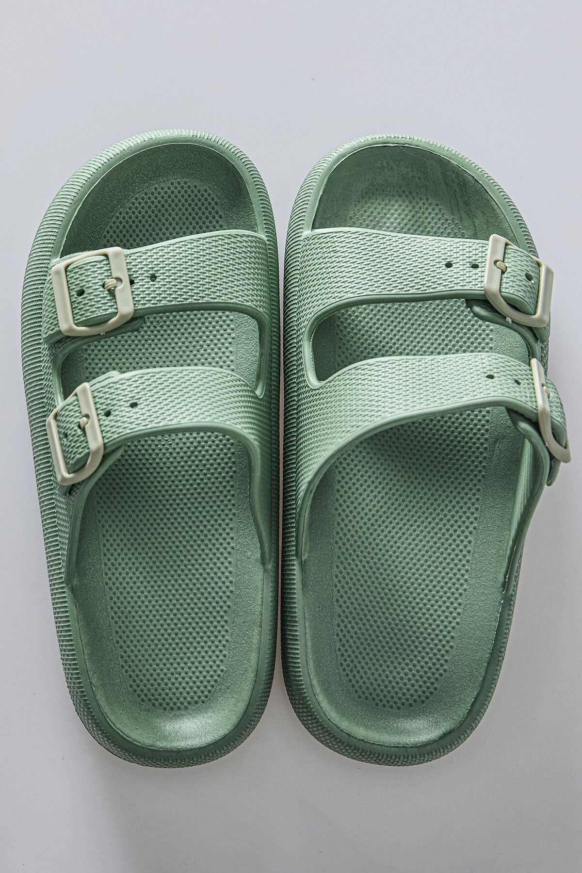 Mint green High-Soled Double Buckle Men's Slippers -89302