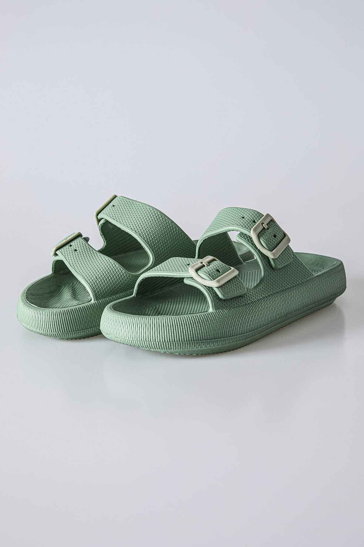 Mint green High-Soled Double Buckle Men's Slippers -89302