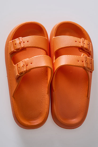 Orange High-Sole Double Buckle Men's Slippers -89302