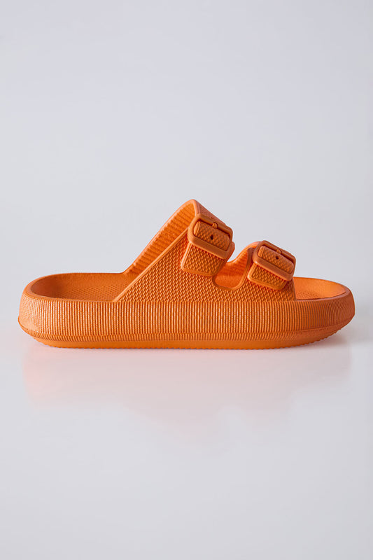 Orange High-Sole Double Buckle Men's Slippers -89302
