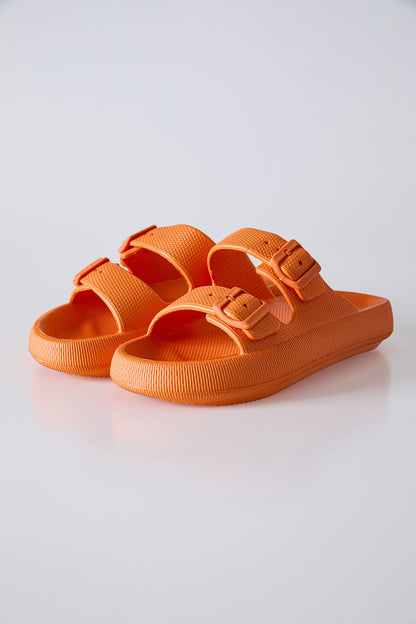 Orange High-Sole Double Buckle Men's Slippers -89302
