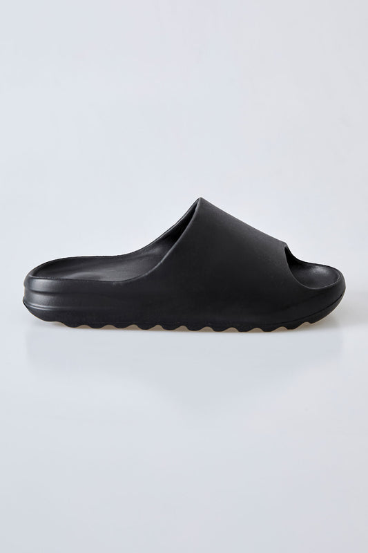 Black High-Sole Strapped Men's Slippers -89301