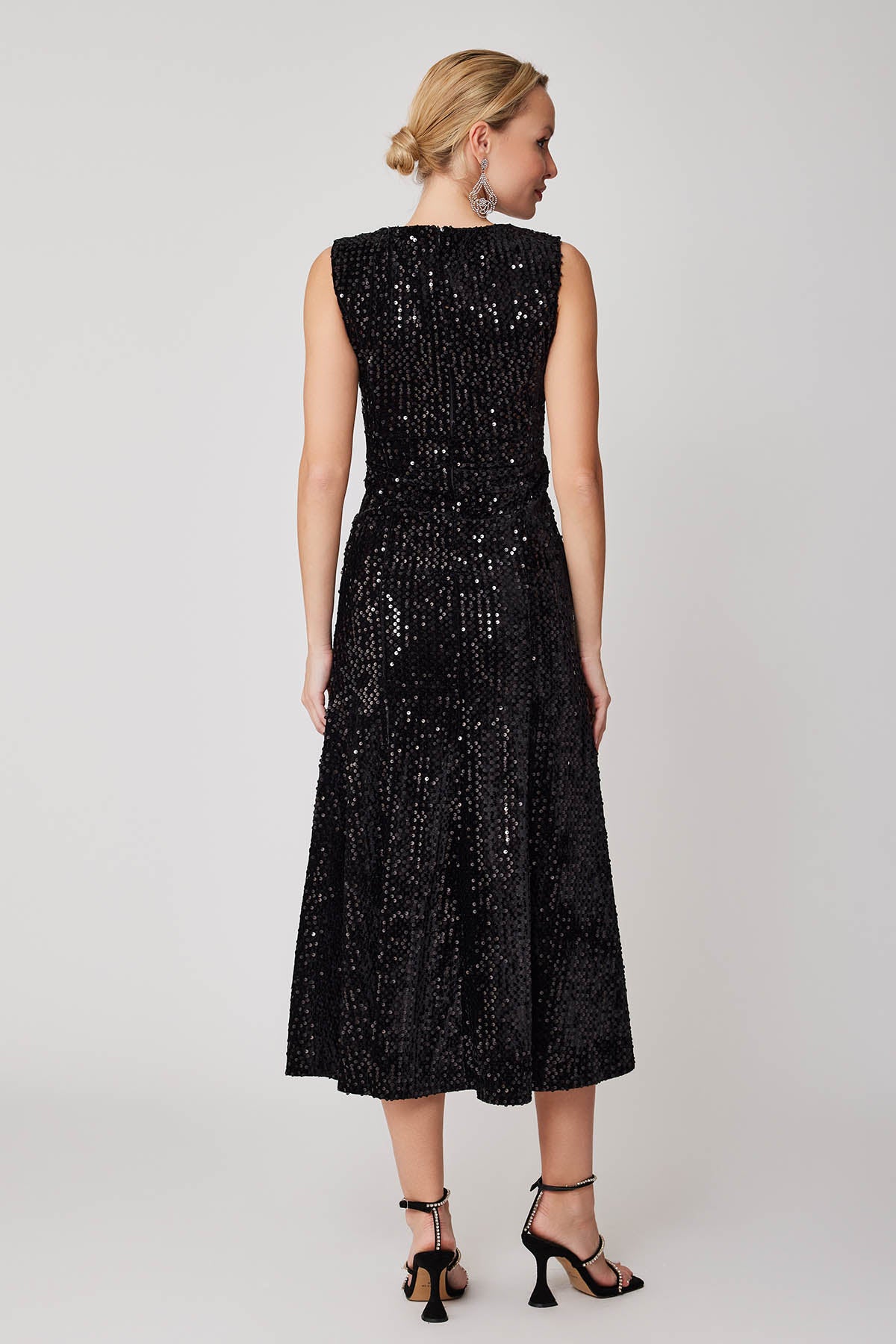 SKIRT TIP SPLIT V COLLAR STAMP LONG DRESS