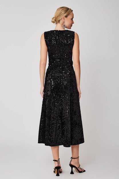 SKIRT TIP SPLIT V COLLAR STAMP LONG DRESS