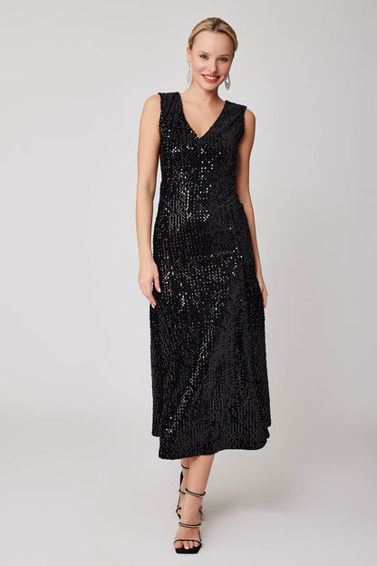 SKIRT TIP SPLIT V COLLAR STAMP LONG DRESS