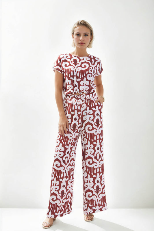 ETHNIC PATTERN COMFORTABLE TROUSERS WITH ELASTANE WAIST
