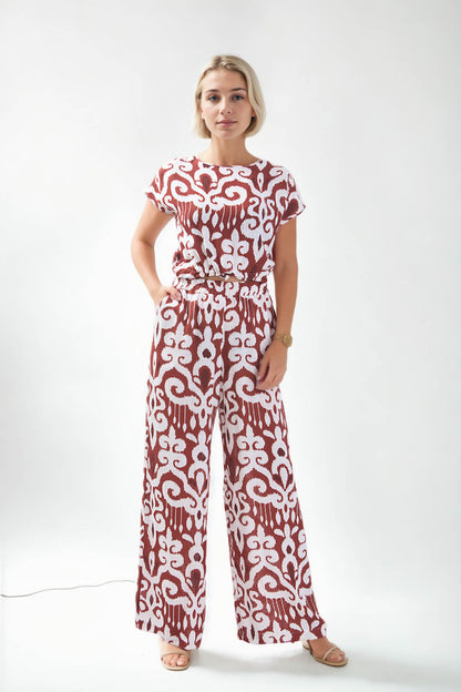 ETHNIC PATTERN COMFORTABLE TROUSERS WITH ELASTANE WAIST