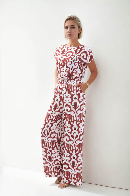 ETHNIC PATTERN COMFORTABLE TROUSERS WITH ELASTANE WAIST
