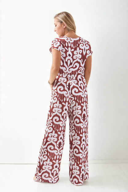 ETHNIC PATTERN COMFORTABLE TROUSERS WITH ELASTANE WAIST