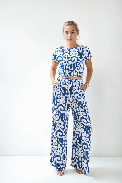 ETHNIC PATTERN COMFORTABLE TROUSERS WITH ELASTANE WAIST