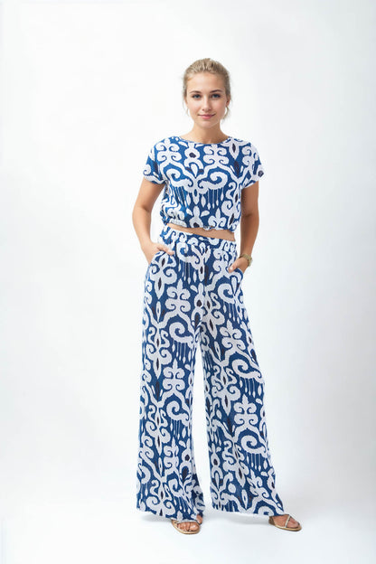 ETHNIC PATTERN COMFORTABLE TROUSERS WITH ELASTANE WAIST