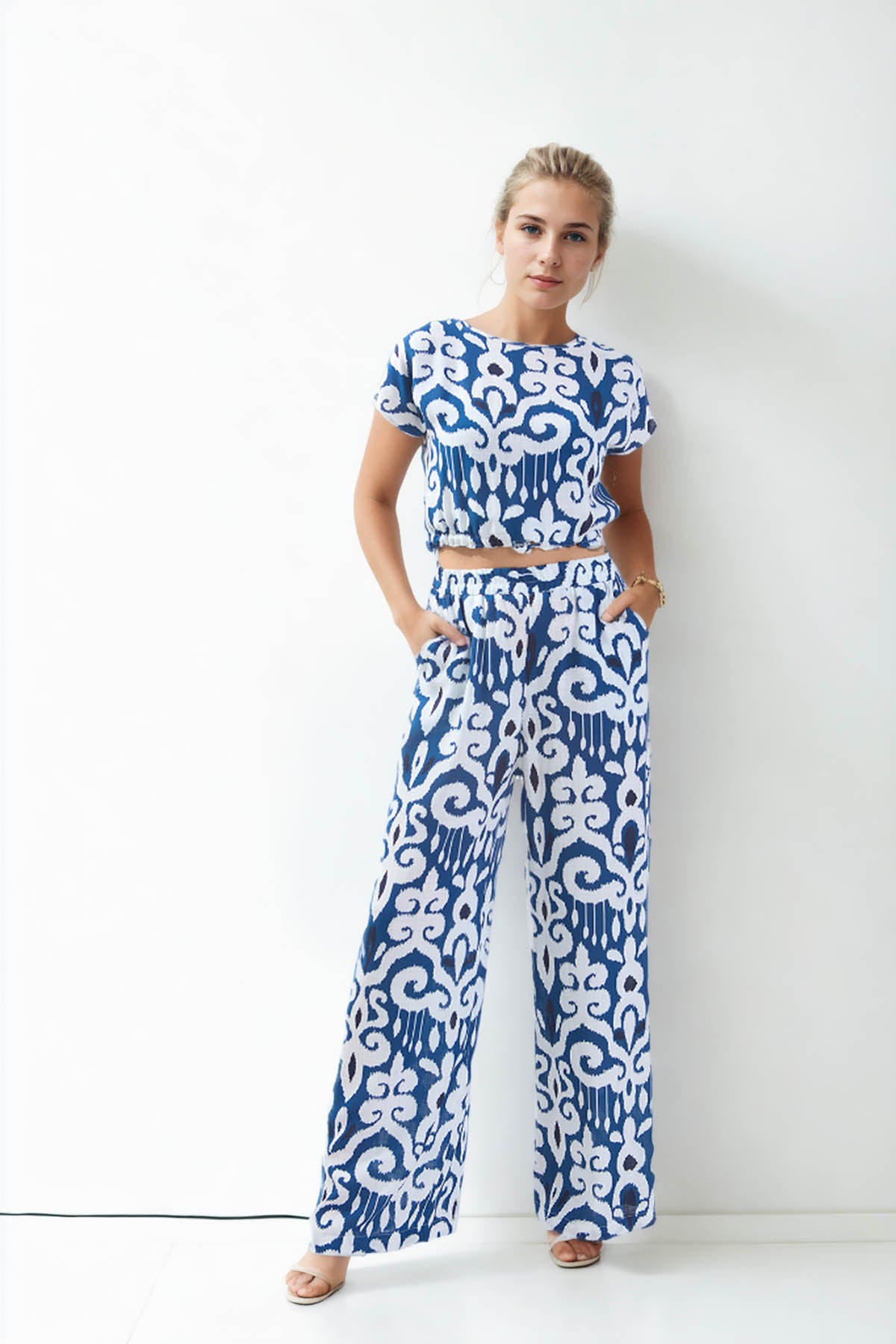 ETHNIC PATTERN COMFORTABLE TROUSERS WITH ELASTANE WAIST