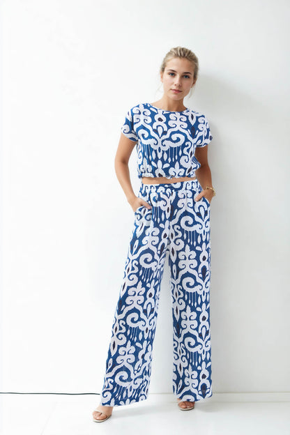 ETHNIC PATTERN COMFORTABLE TROUSERS WITH ELASTANE WAIST