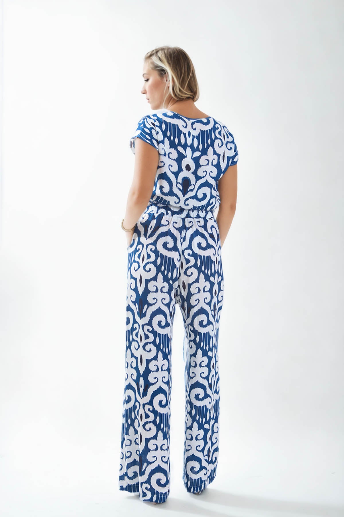 ETHNIC PATTERN COMFORTABLE TROUSERS WITH ELASTANE WAIST