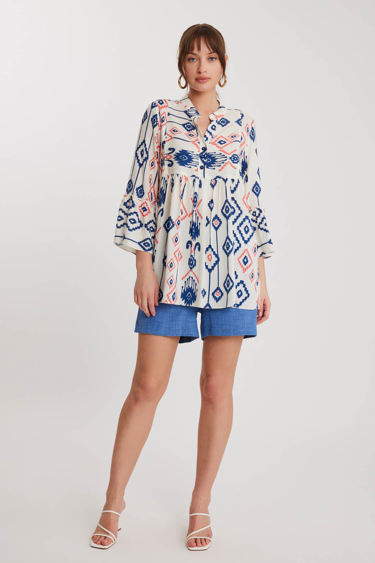 ETHNIC PATTERN BUTTON UP BLOUSE