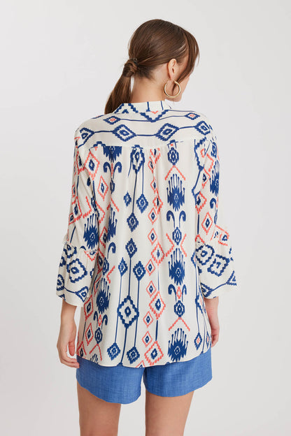ETHNIC PATTERN BUTTON UP BLOUSE