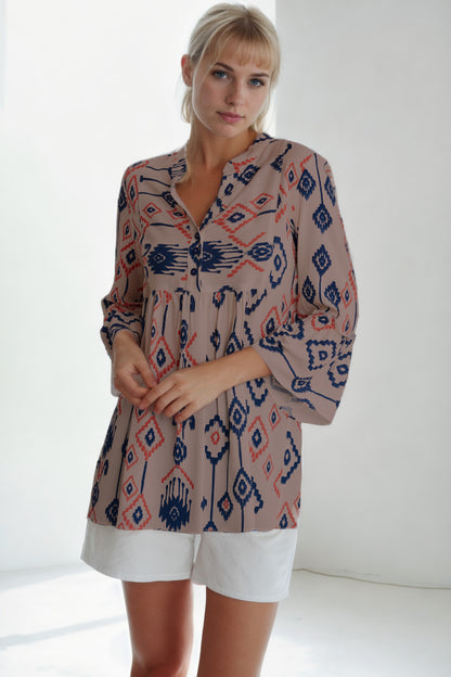 ETHNIC PATTERN BUTTON UP BLOUSE