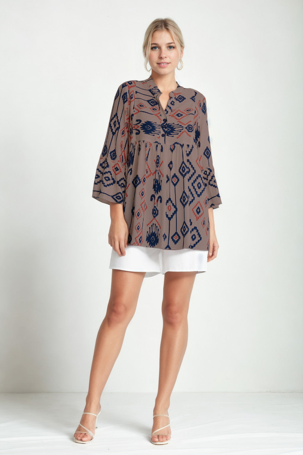 ETHNIC PATTERN BUTTON UP BLOUSE