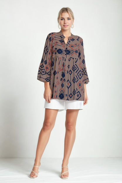 ETHNIC PATTERN BUTTON UP BLOUSE