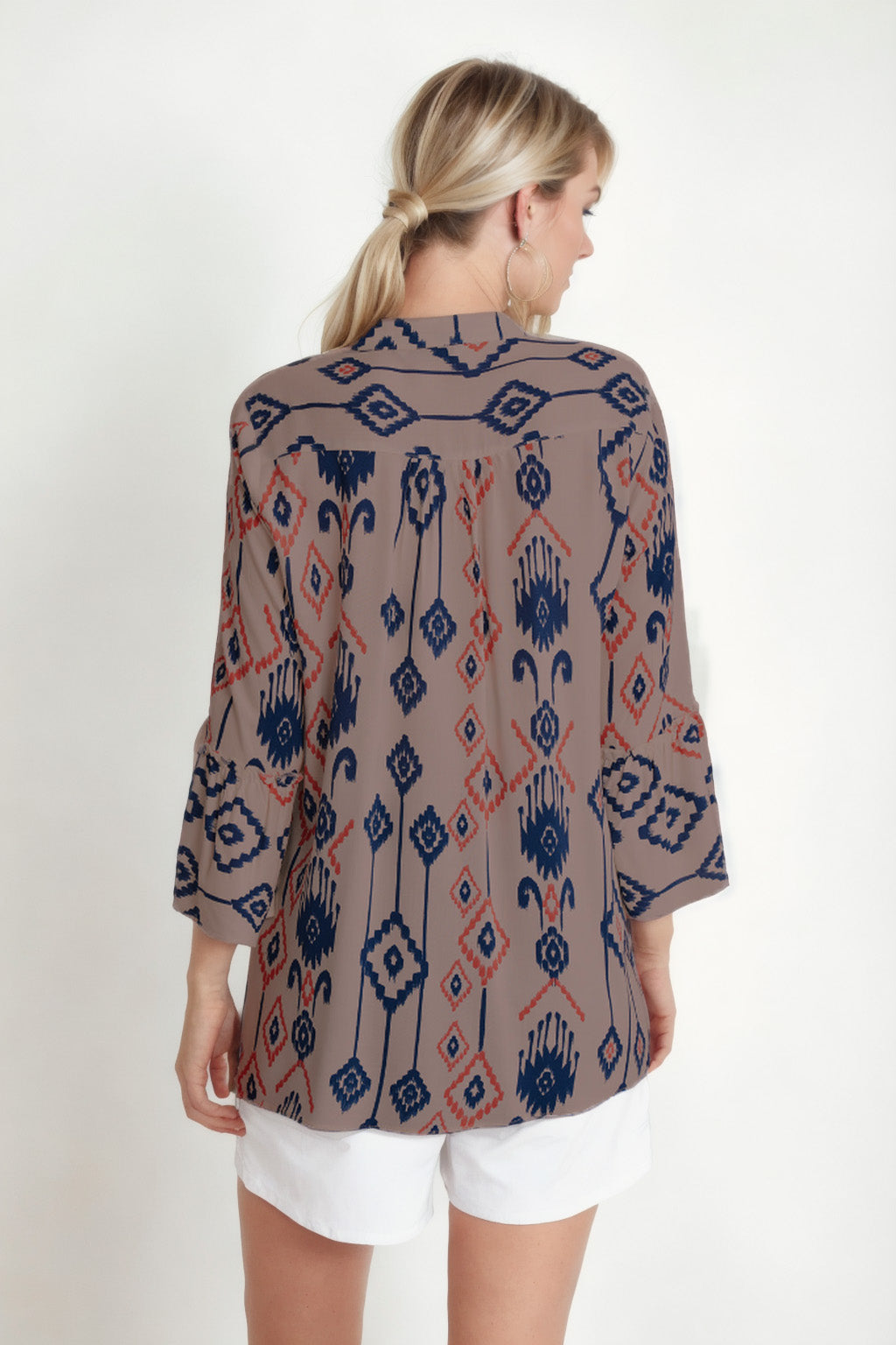 ETHNIC PATTERN BUTTON UP BLOUSE