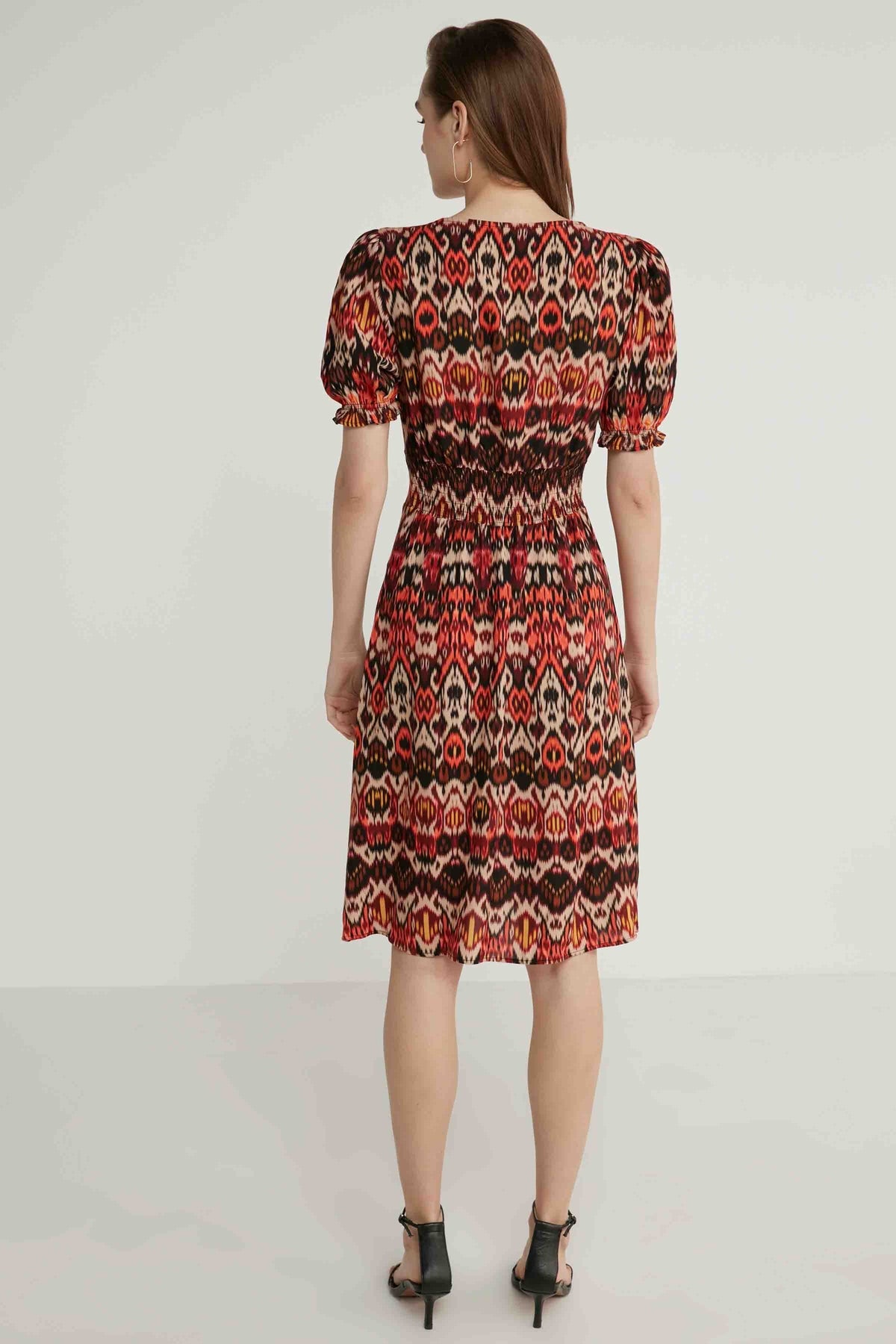 ETHNIC PATTERN V COLLAR DRESS