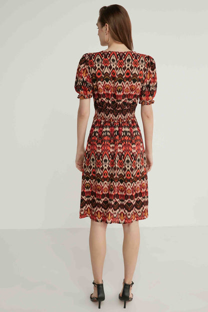 ETHNIC PATTERN V COLLAR DRESS