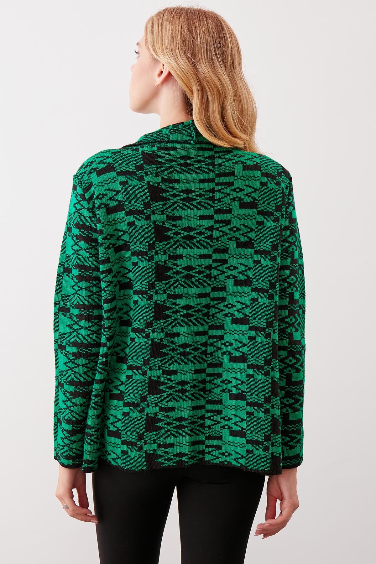ETHNIC PATTERN SHAWL COLLAR KNITTED CARDIGAN