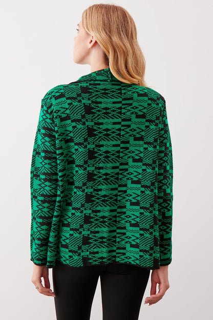 ETHNIC PATTERN SHAWL COLLAR KNITTED CARDIGAN