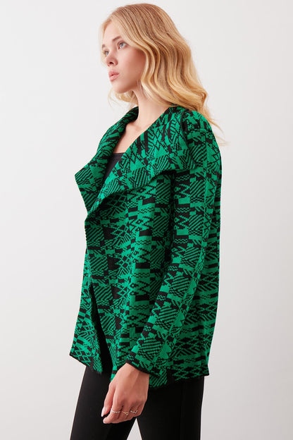 ETHNIC PATTERN SHAWL COLLAR KNITTED CARDIGAN