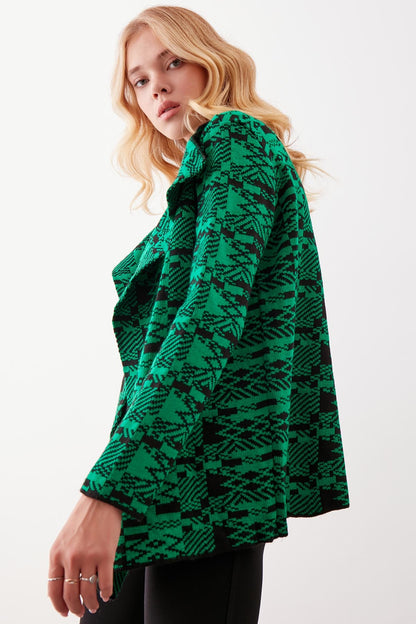 ETHNIC PATTERN SHAWL COLLAR KNITTED CARDIGAN