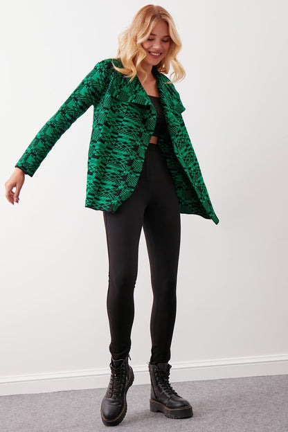 ETHNIC PATTERN SHAWL COLLAR KNITTED CARDIGAN
