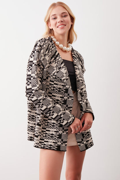 ETHNIC PATTERN SHAWL COLLAR KNITTED CARDIGAN