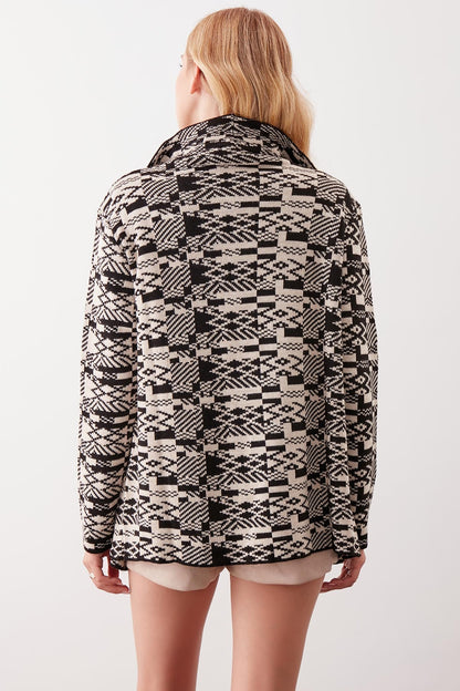 ETHNIC PATTERN SHAWL COLLAR KNITTED CARDIGAN