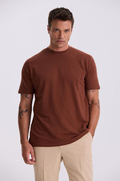 Coffee 100% Cotton Round Collar With Pattern