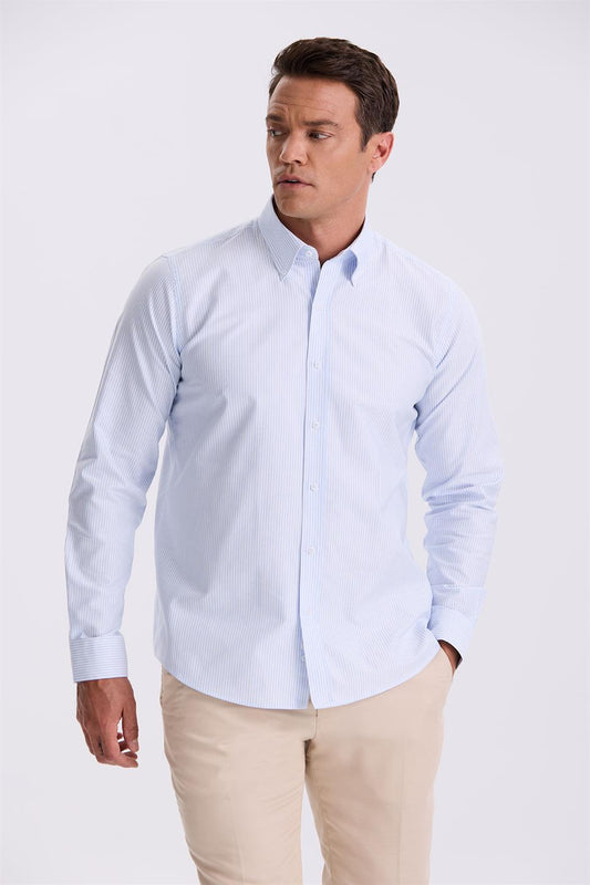 Blue 100% Cotton Buttoned Collar Comfort Fit Shirt