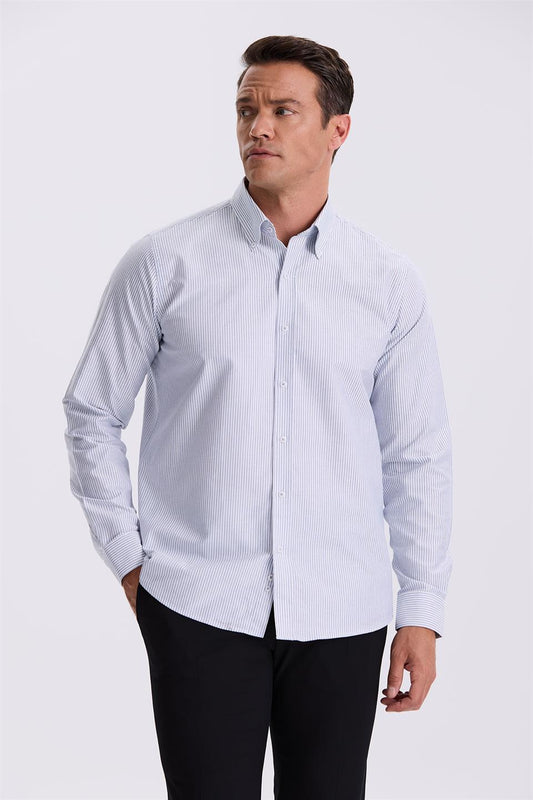 Navy 100% Cotton Buttoned Collar Comfort Fit Shirt