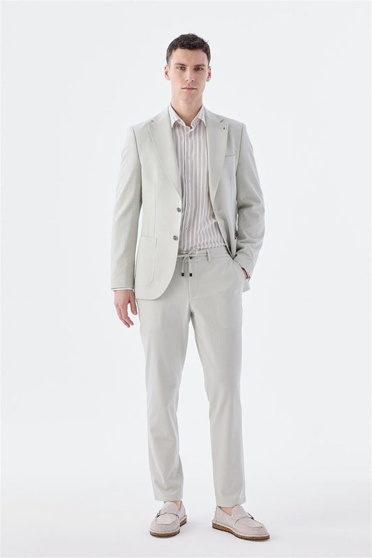 Beige Slim Fit Flexible Fabric Sports Suit